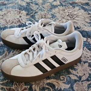 adidas Women's White and Black Sneakers with Brown Sole